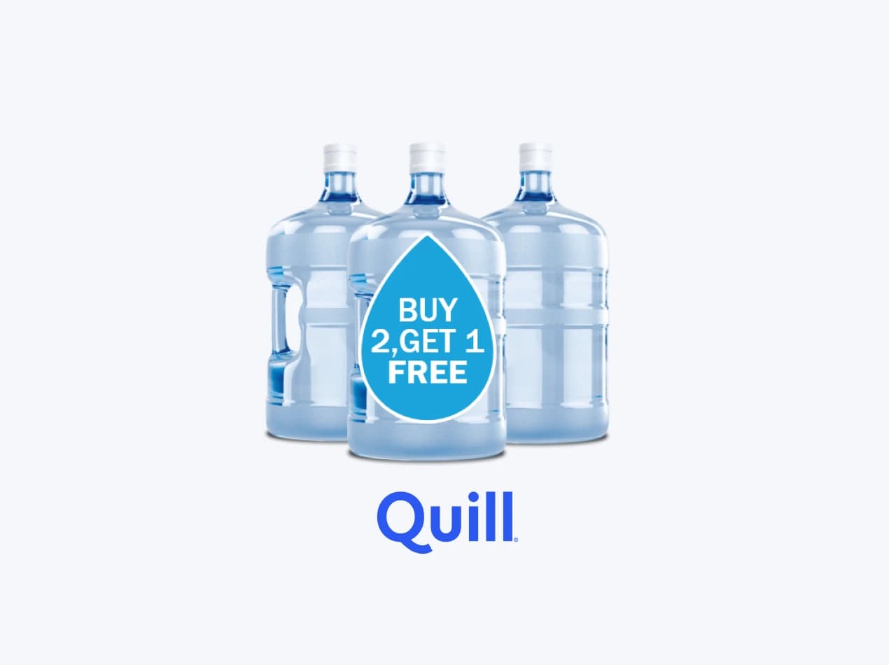 Refreshing 5-gallon water bottles offer for Quill customers.