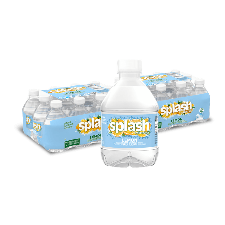 Splash Refresher, Lemon Flavor Water Beverage, 8 Fl Oz Plastic Bottles (Pack of 24)