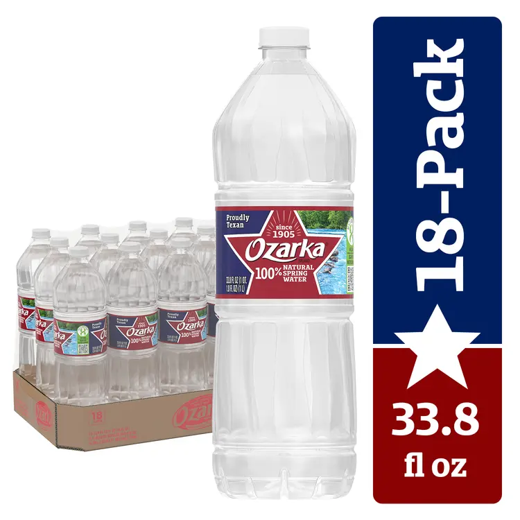OZARKA Brand 100% Natural Spring Water, 1-Liter plastic bottles (Pack of 18)