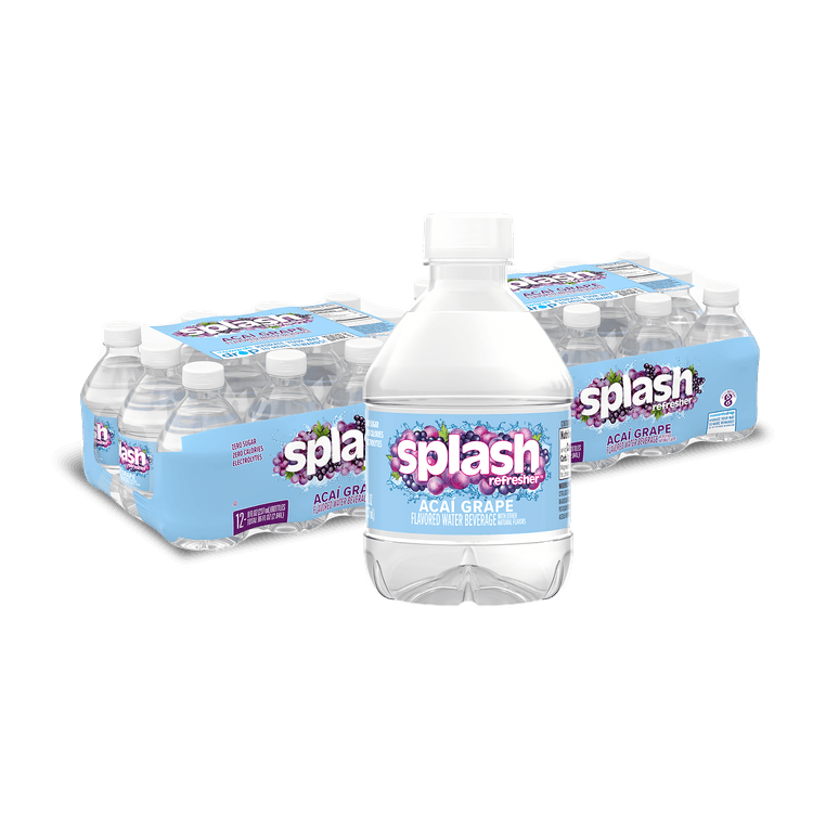 Splash Refresher, Acai Grape Flavor Water Beverage, 8 Fl Oz Plastic Bottles (Pack of 24)