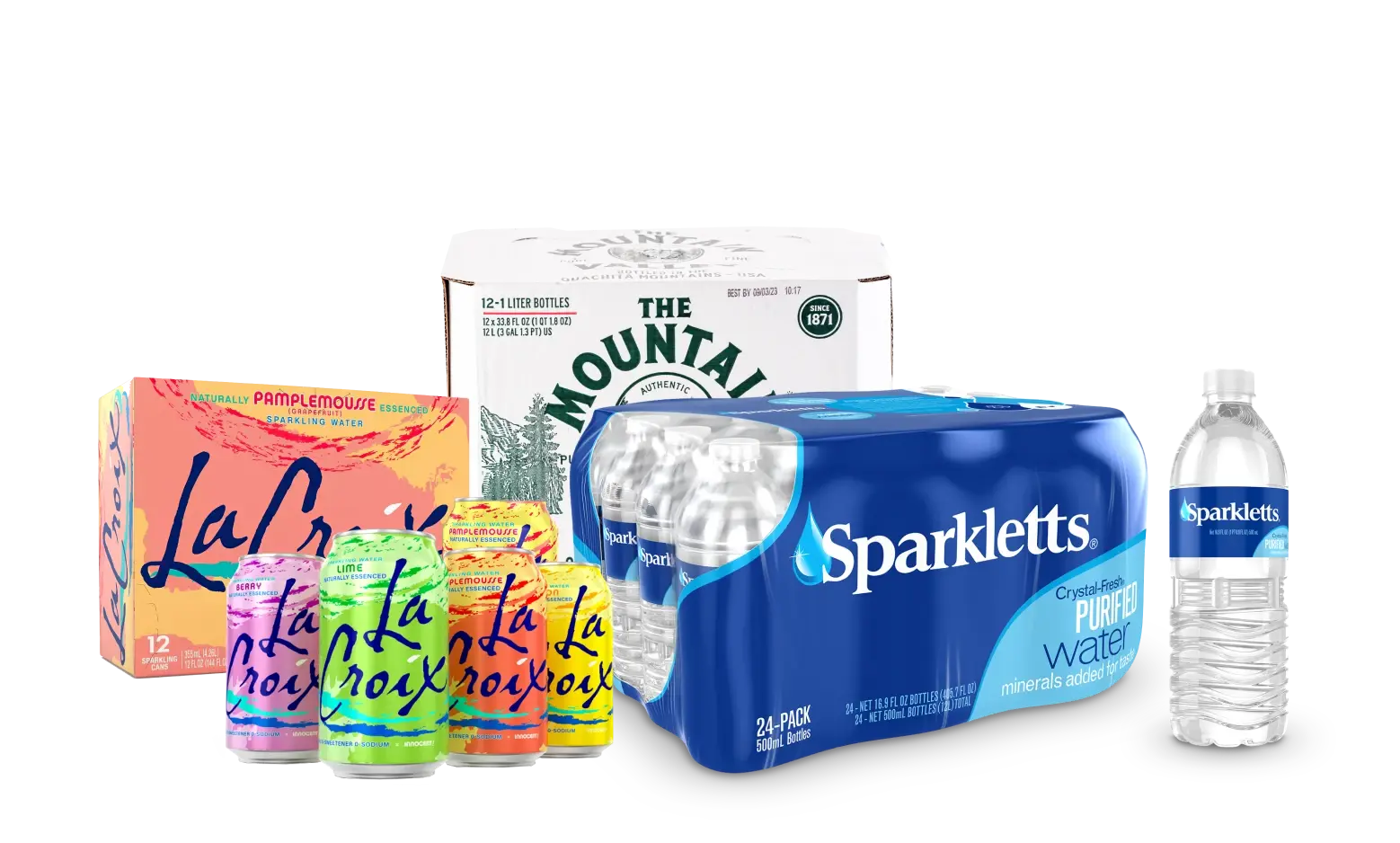 Primo Water Case Packs includes brands such as La Croix, The Mountain Valley, and Sparkletts.