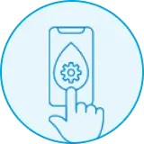 Iconography line drawing of tapping on a water droplet icon on phone screen