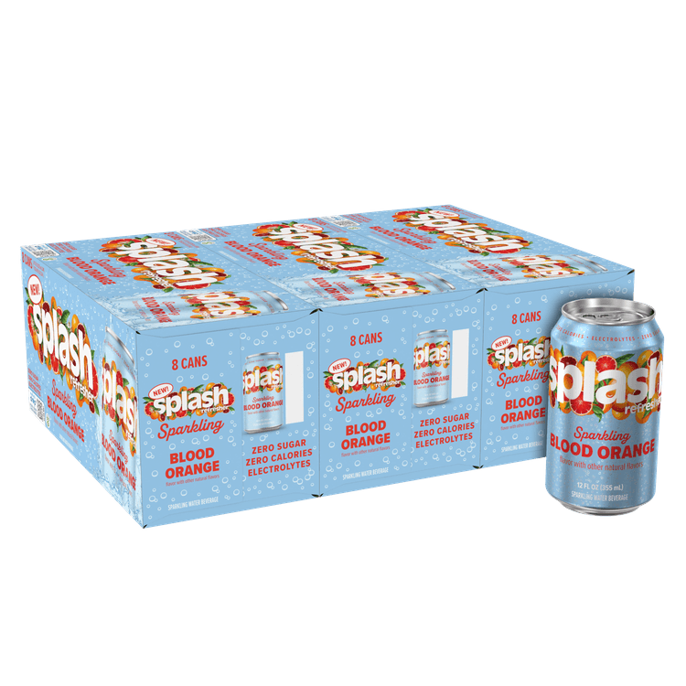 Splash Refresher Sparkling Water, Blood Orange Flavor - 12 Fl Oz Cans,  (Pack of 24)