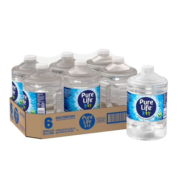 Pure Life Purified Water, 3-Liter, Plastic Bottled Water (Pack of 6)