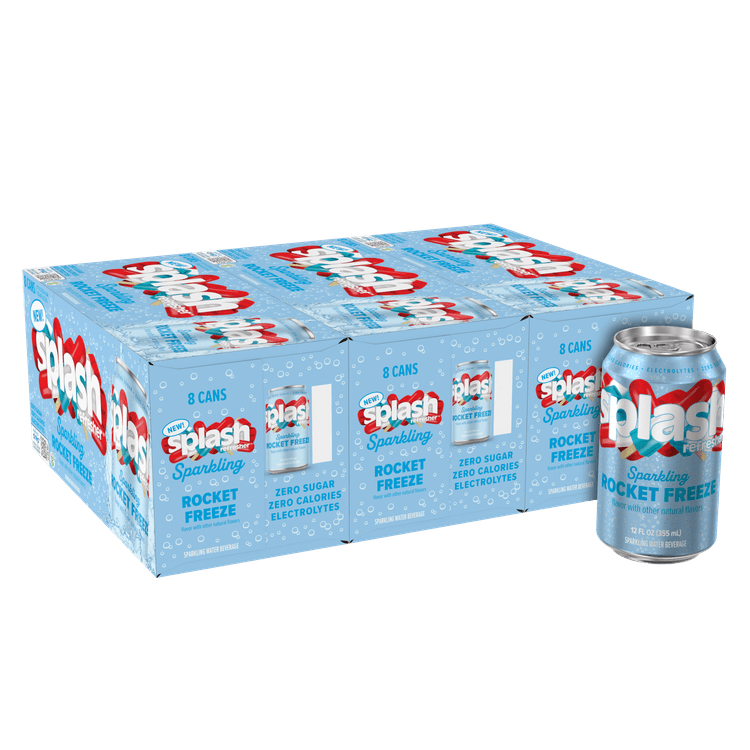 Splash Refresher Sparkling Water, Rocket Freeze Flavor - 12 Fl Oz Cans,  (Pack of 24)