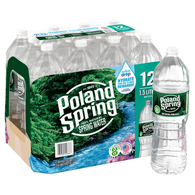 POLAND SPRING Brand 100% Natural Spring Water, 1.5-Liter plastic bottles (Pack of 12)
