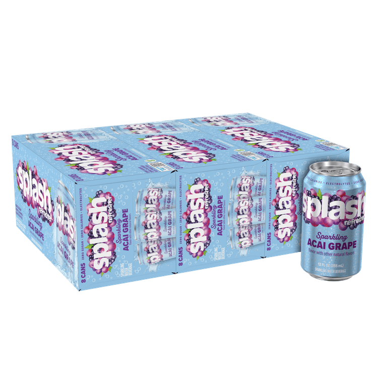 Splash Refresher Sparkling Water, Acai Grape, 12oz Can, Pack of 24