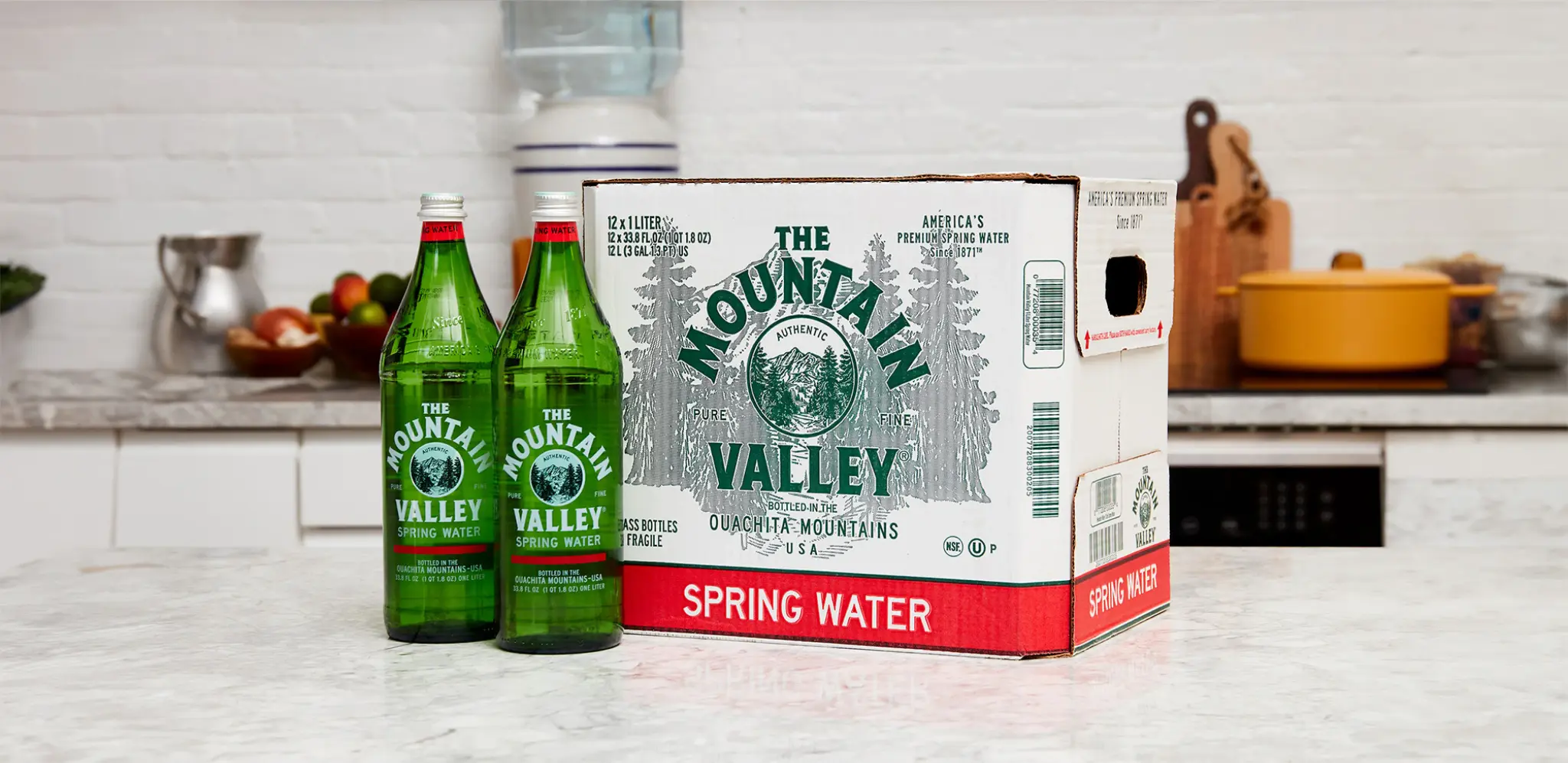 Mountain Valley box of spring water in kitchen