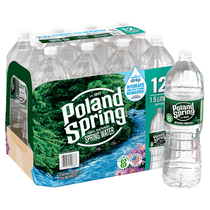 POLAND SPRING Brand 100% Natural Spring Water, 1.5-Liter plastic bottles (Pack of 12)