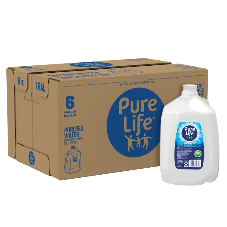 Pure Life Purified Water, 1 Gallon, Plastic Bottled Water Jug (6 Pack)