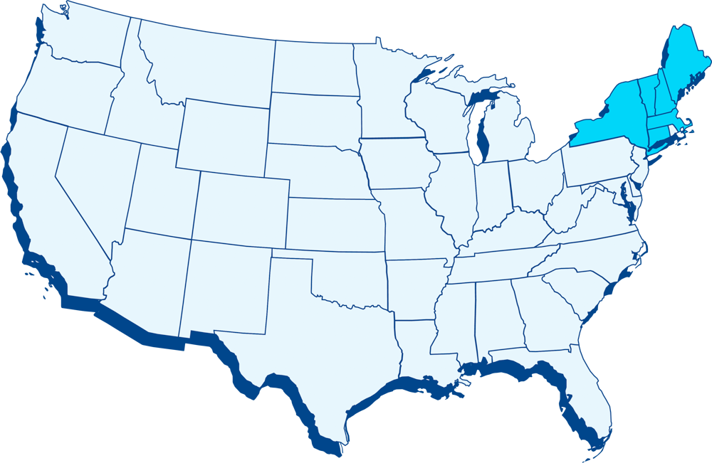 Crystal Rock water delivery map northeastern delivery map highlighted in blue