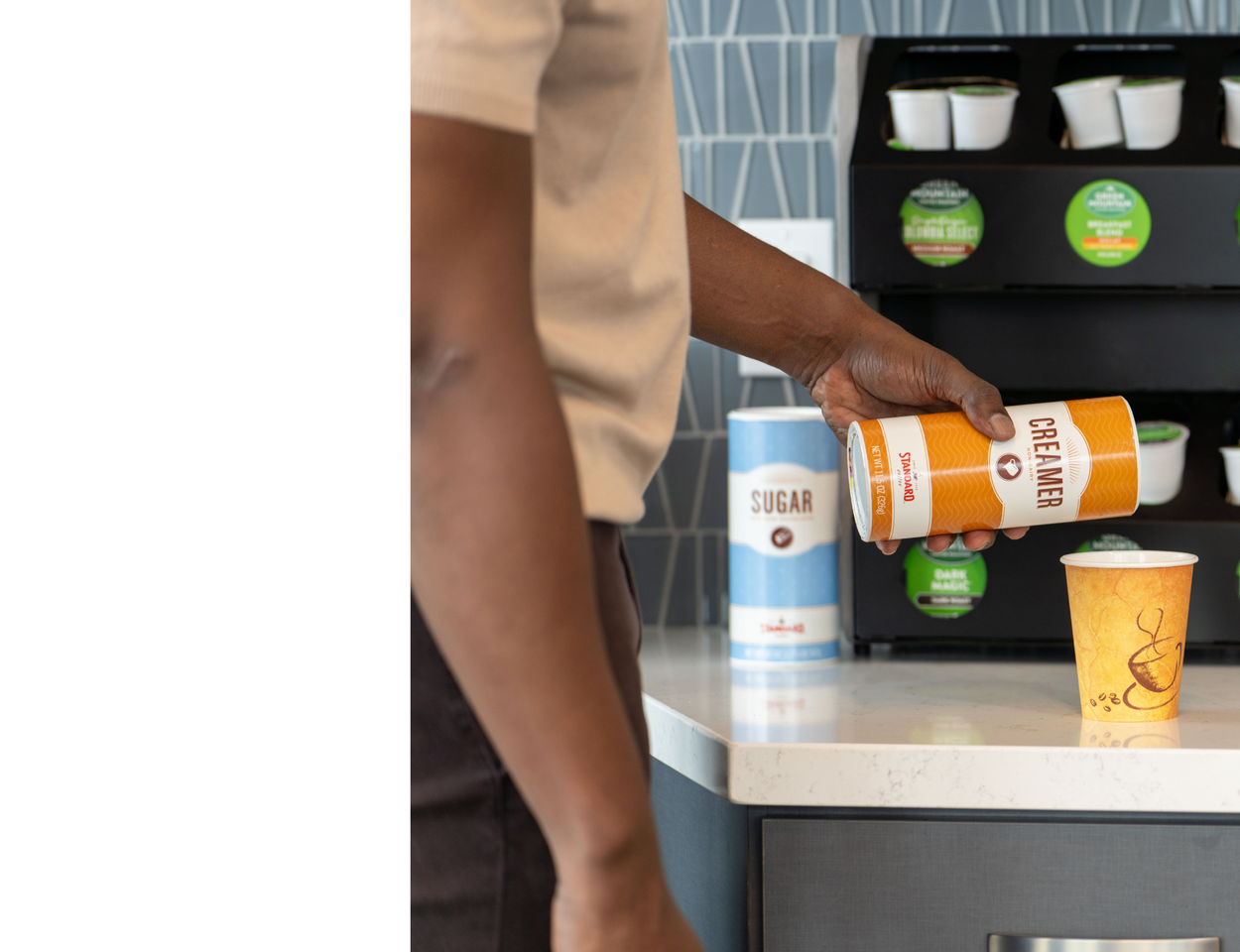 Standard Coffee creamer and sugar supplied by Primo Commercial Services, Coffee and Breakroom Delivery.