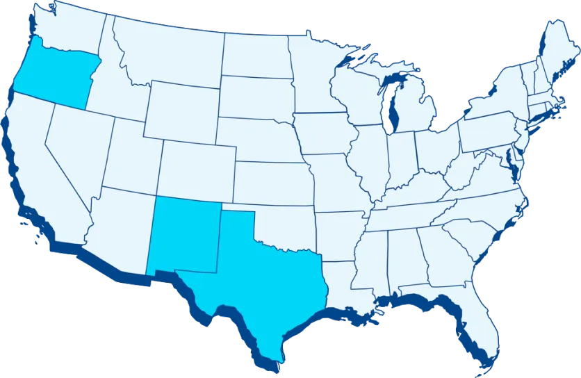 Sierra Springs bottled water delivery map of the United States featuring Oregon, New Mexico and Texas