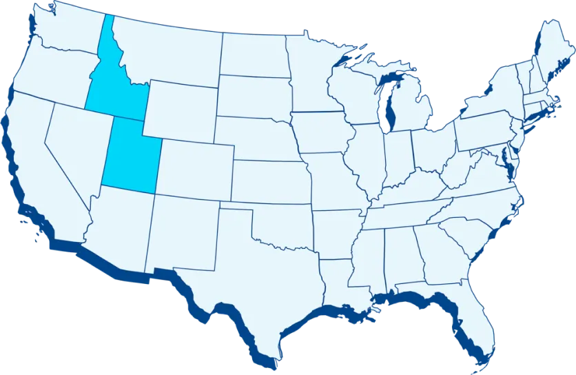 United States Mount Olympus Water Delivery Map highlighting Idaho and Utah