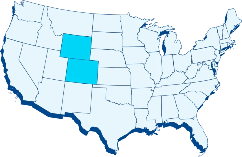 Deep Rock water delivery map of United States highlighted Colorado and Wyoming